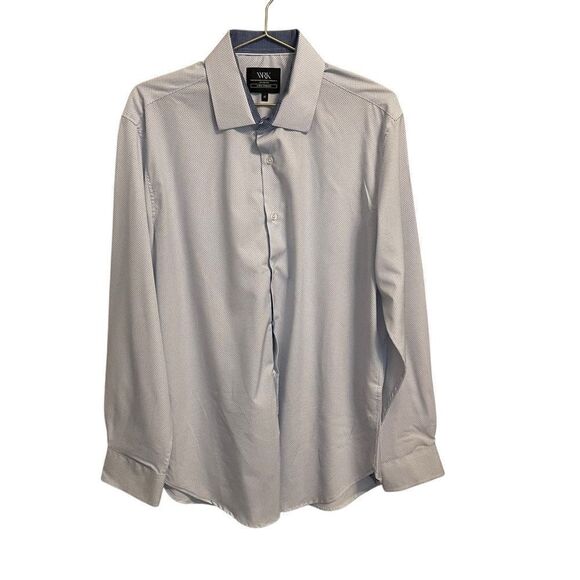 WRK Slim Fit Dots 4 Way Stretch Flip Cuff Dress Shirt Size 17 - Picture 1 of 5